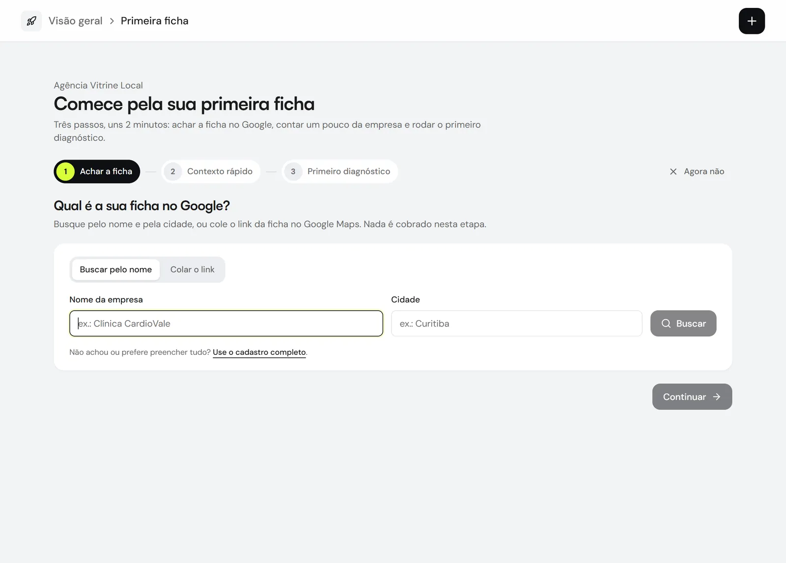 Assistente da primeira ficha em três passos: achar a ficha, contexto rápido e primeiro diagnóstico